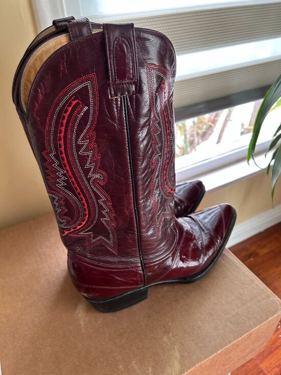 ? Genuine EEL SKIN El Centenario Western Boots | Men\'s 10.5 | Cherry main image 7